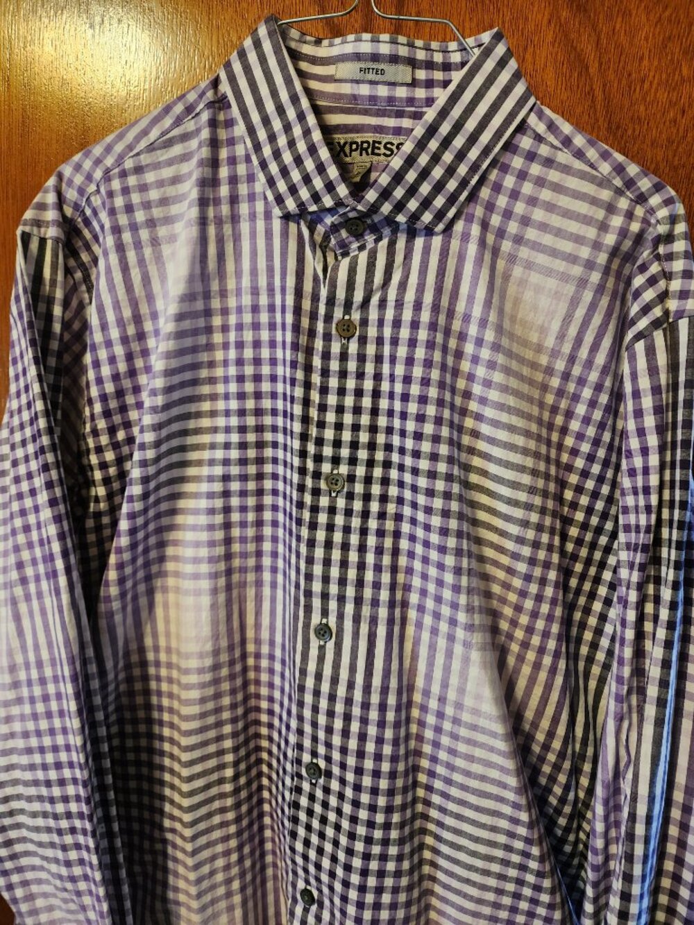 Men's XL Express White/Purple/Black Check Long Sleeve Button Down Dress Shirt